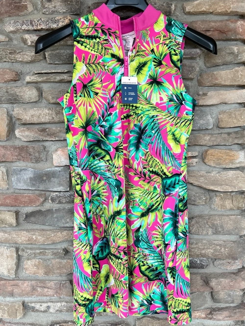 Tommy Bahama Neon Pink Tropical Print Sleeveless Dress